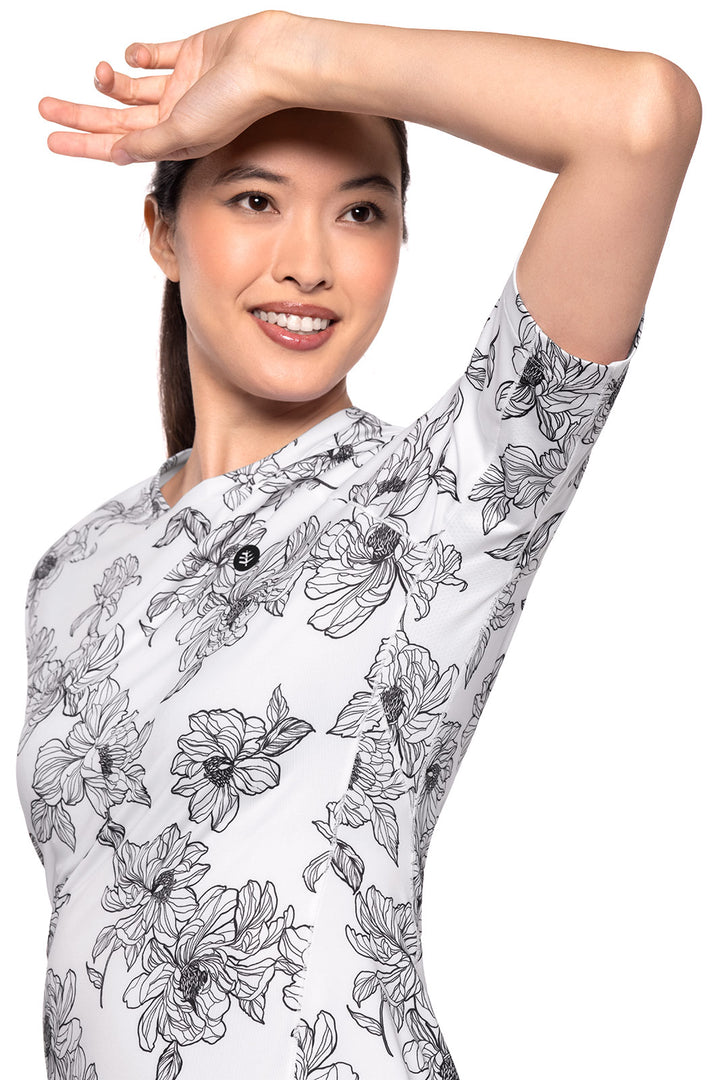 Women's Fitness Short Sleeve T-Shirt | White/Black Perfect Peony position-5