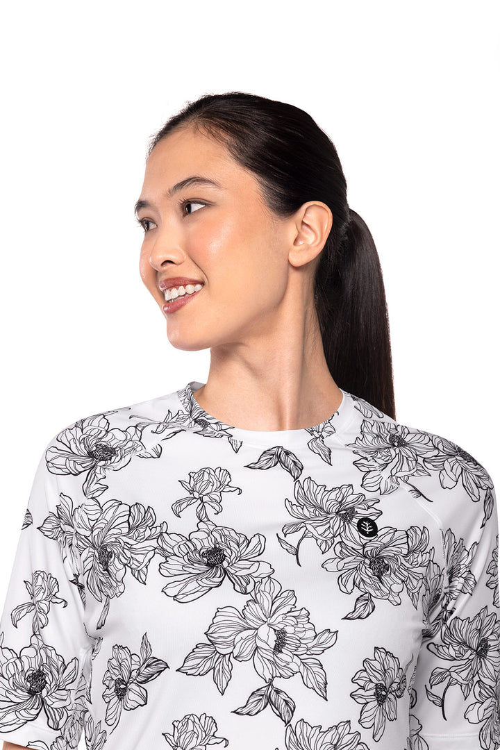 Women's Fitness Short Sleeve T-Shirt | White/Black Perfect Peony position-6