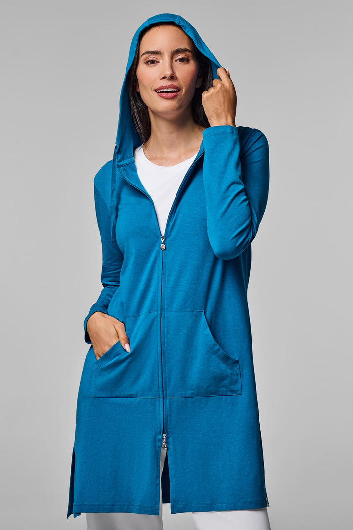 Women's Long Zip-Up Hoodie | Bluejay position-1