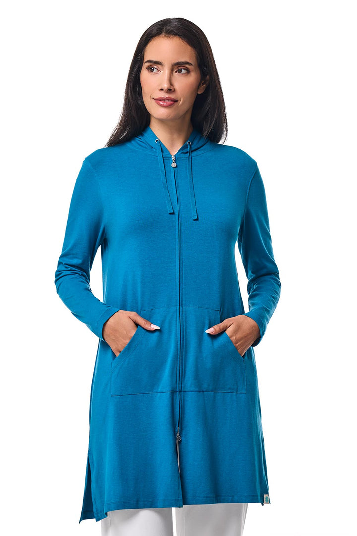 Women's Long Zip-Up Hoodie | Bluejay position-2