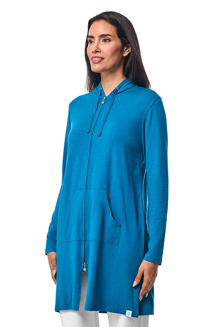 Women's Long Zip-Up Hoodie | Bluejay position-3