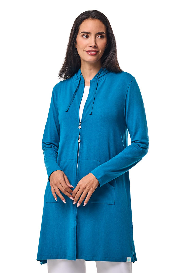 Women's Long Zip-Up Hoodie | Bluejay position-5