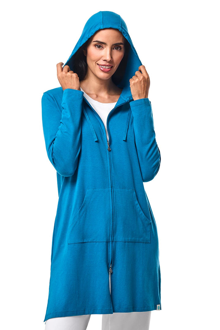 Women's Long Zip-Up Hoodie | Bluejay position-6