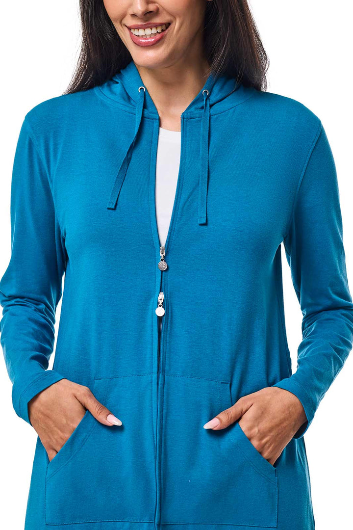 Women's Long Zip-Up Hoodie | Bluejay position-7