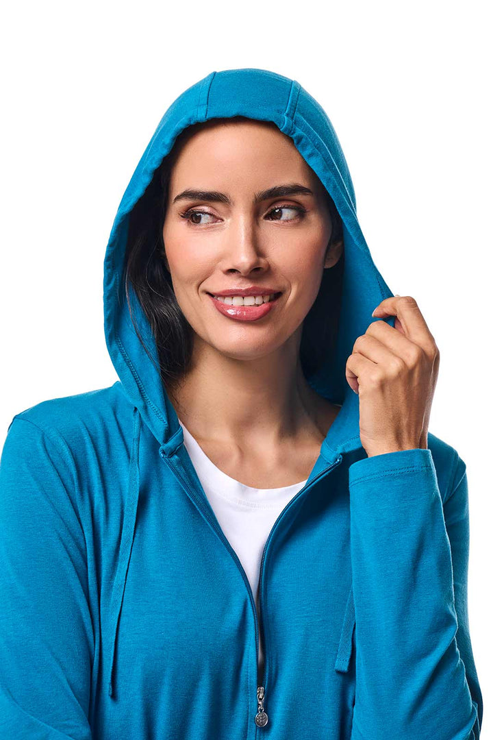 Women's Long Zip-Up Hoodie | Bluejay position-8