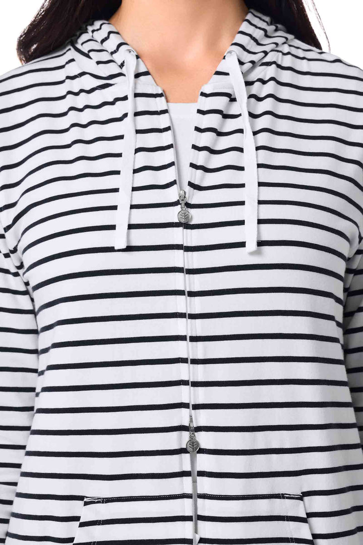 Women's Long Zip-Up Hoodie | White/Navy Stripe position-6