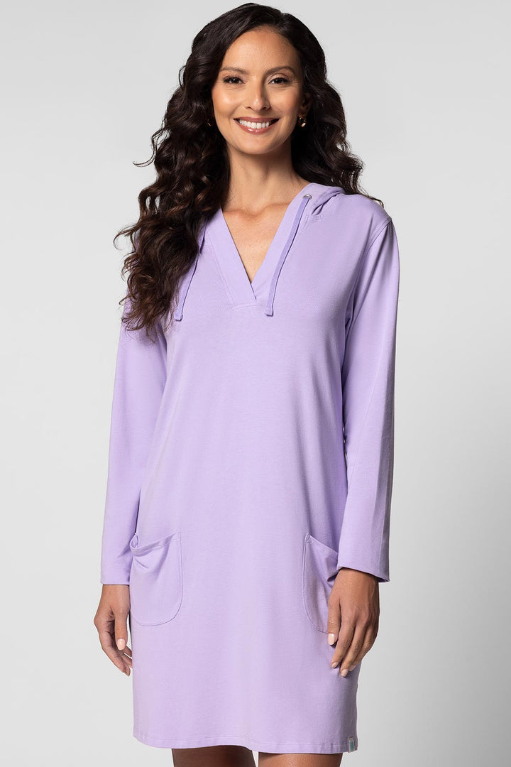Hoodie Cover-Up Dress with Pockets | Lavendula position-10