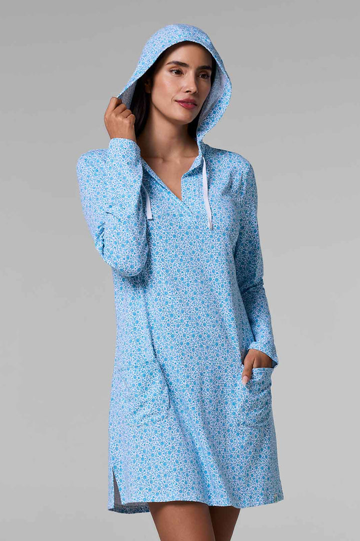 Hoodie Cover-Up Dress with Pockets | Malibu Blue Shell We position-1