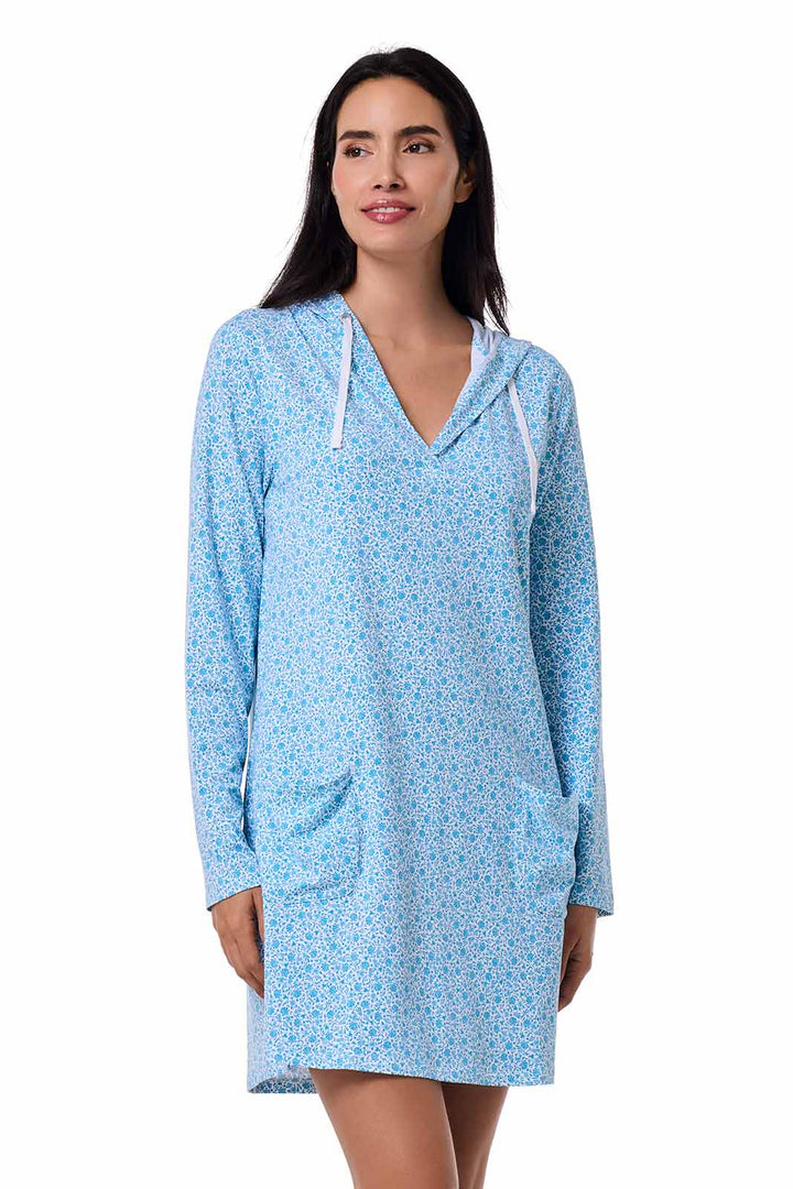 Hoodie Cover-Up Dress with Pockets | Malibu Blue Shell We position-2
