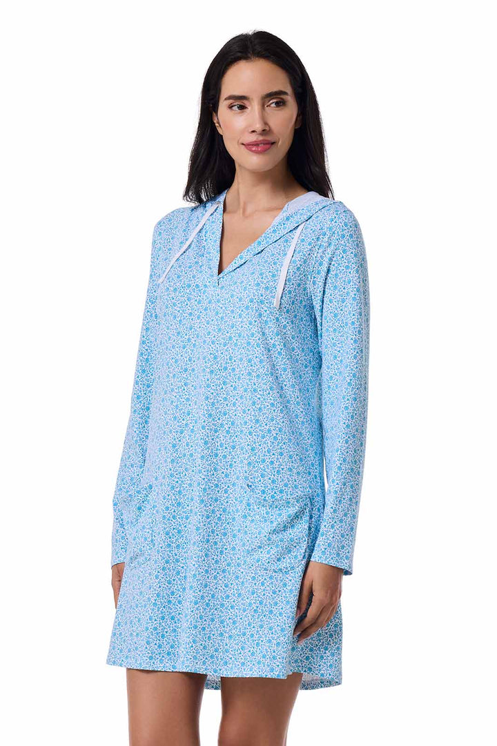 Hoodie Cover-Up Dress with Pockets | Malibu Blue Shell We position-3