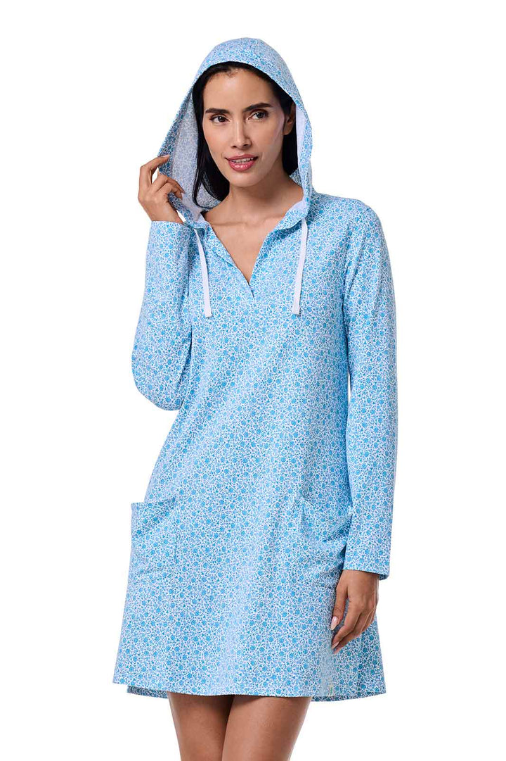 Hoodie Cover-Up Dress with Pockets | Malibu Blue Shell We position-5