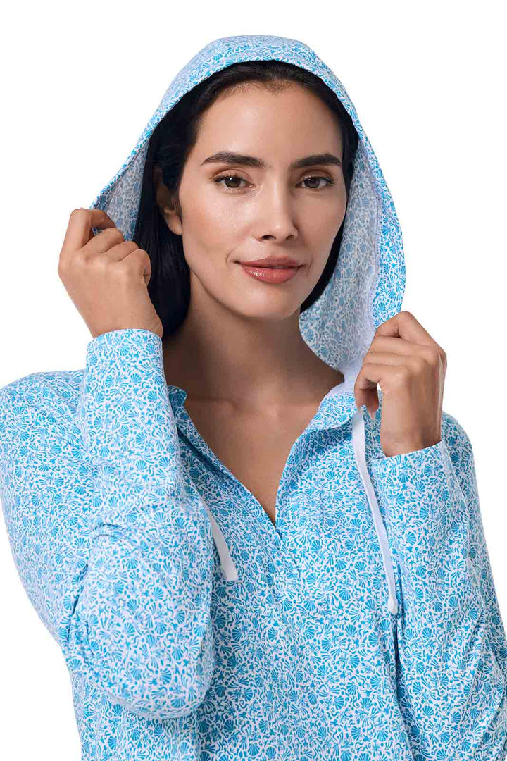 Hoodie Cover-Up Dress with Pockets | Malibu Blue Shell We position-6