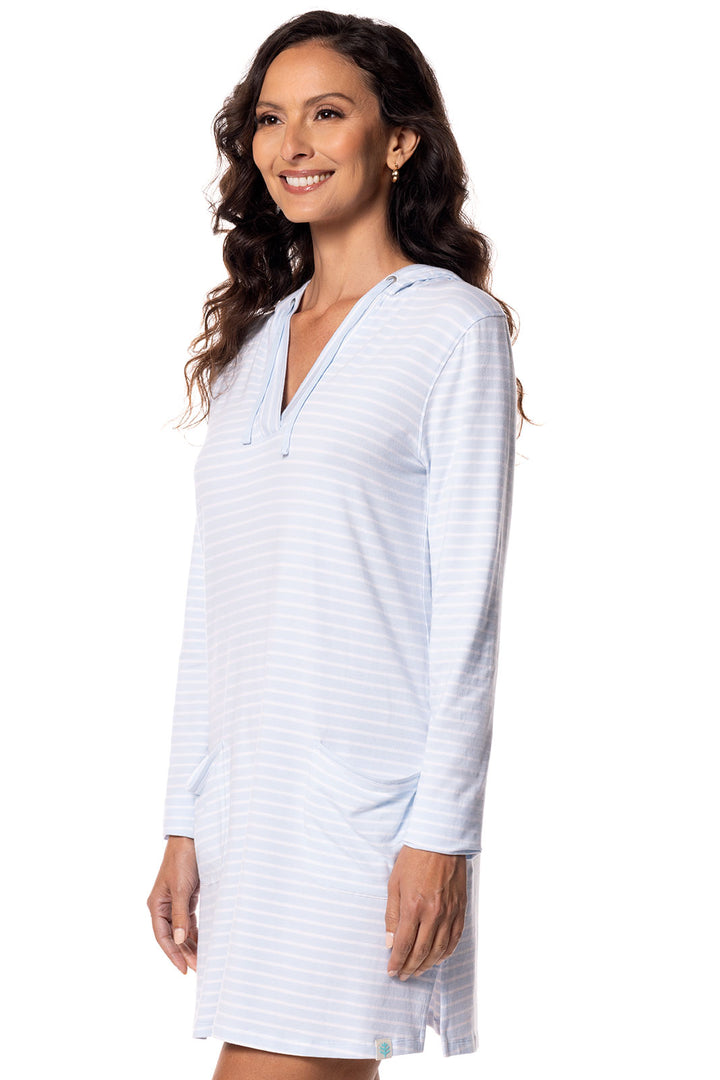 Hoodie Cover-Up Dress with Pockets | Skyride/White Stripe position-3