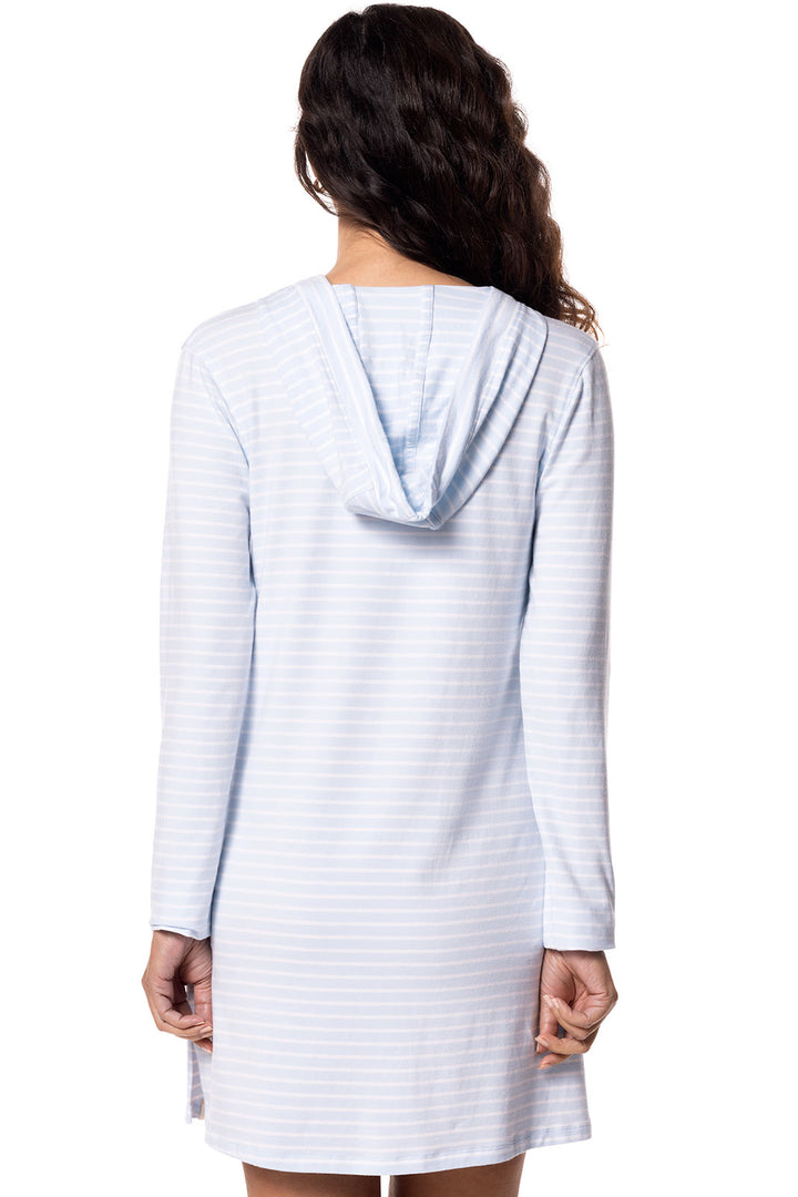 Hoodie Cover-Up Dress with Pockets | Skyride/White Stripe position-4