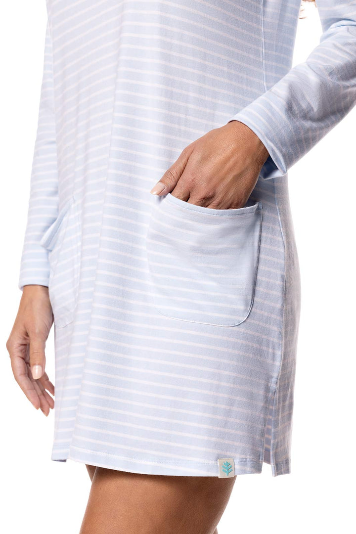 Hoodie Cover-Up Dress with Pockets | Skyride/White Stripe position-5