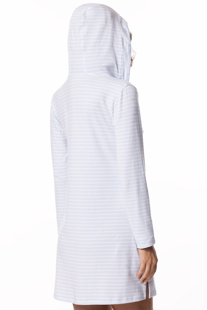 Hoodie Cover-Up Dress with Pockets | Skyride/White Stripe position-9