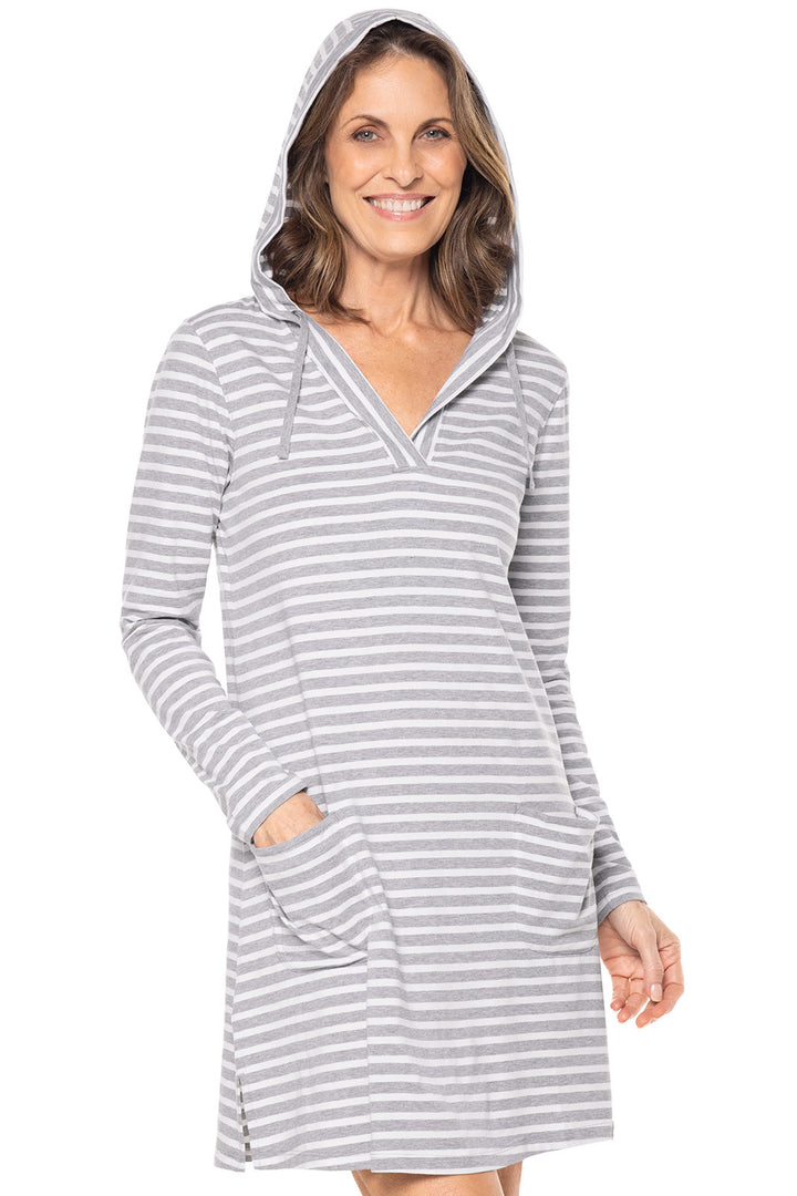 Hoodie Cover-Up Dress with Pockets | Grey/White Stripe position-6