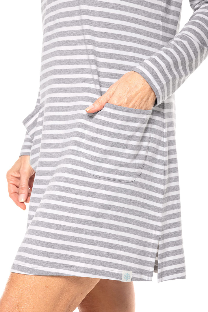 Hoodie Cover-Up Dress with Pockets | Grey/White Stripe position-7