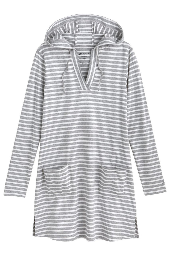 Hoodie Cover-Up Dress with Pockets | Grey/White Stripe position-4