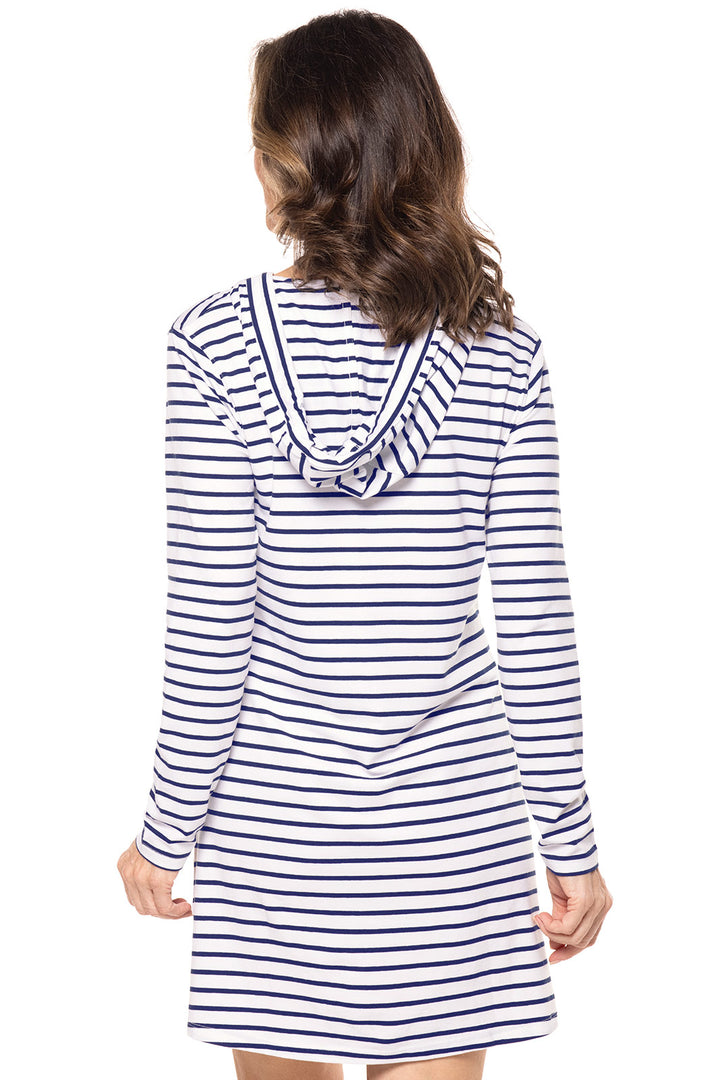 Hoodie Cover-Up Dress with Pockets | White/Navy Stripe position-2