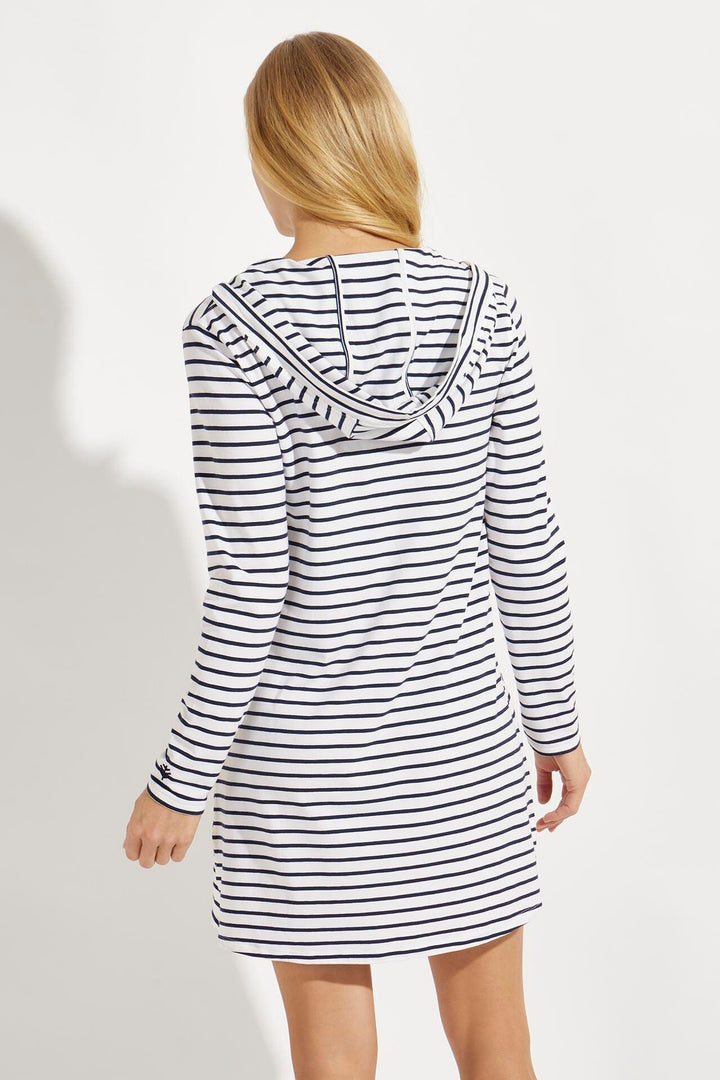 Hoodie Cover-Up Dress with Pockets | White/Navy Stripe position-4