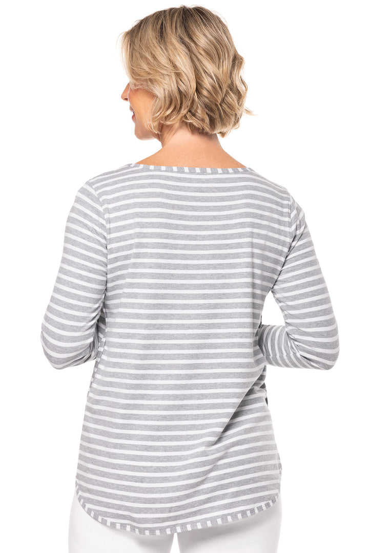 Women's Side Split Long Sleeve Shirt | Grey/White Stripe position-2
