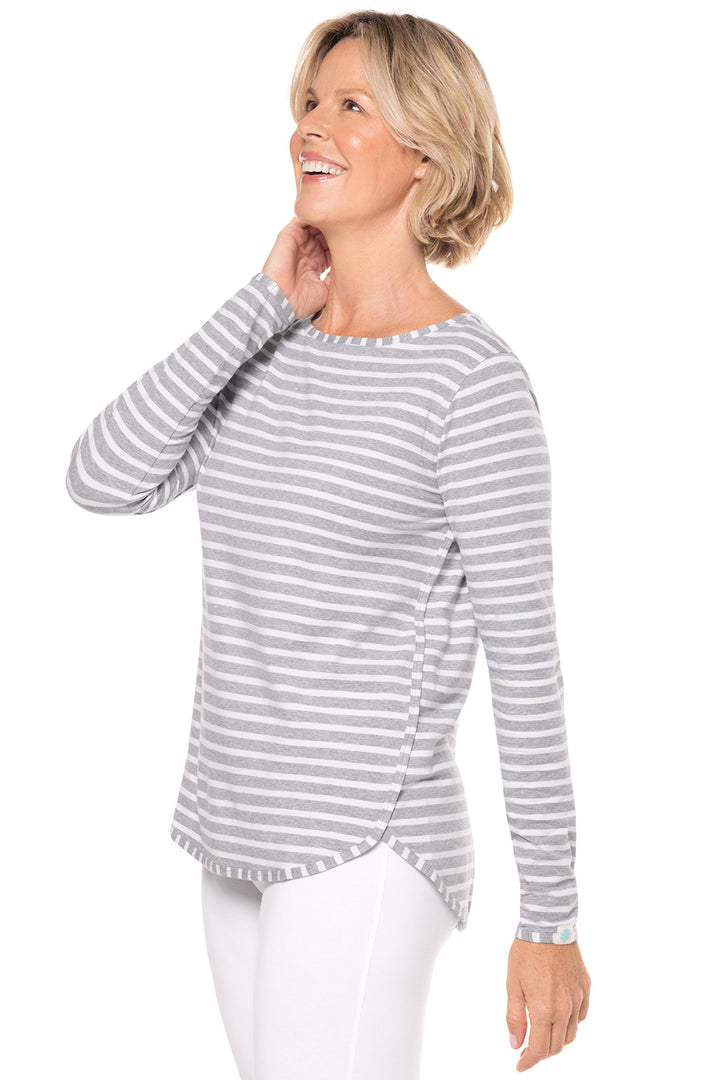 Women's Side Split Long Sleeve Shirt | Grey/White Stripe position-5