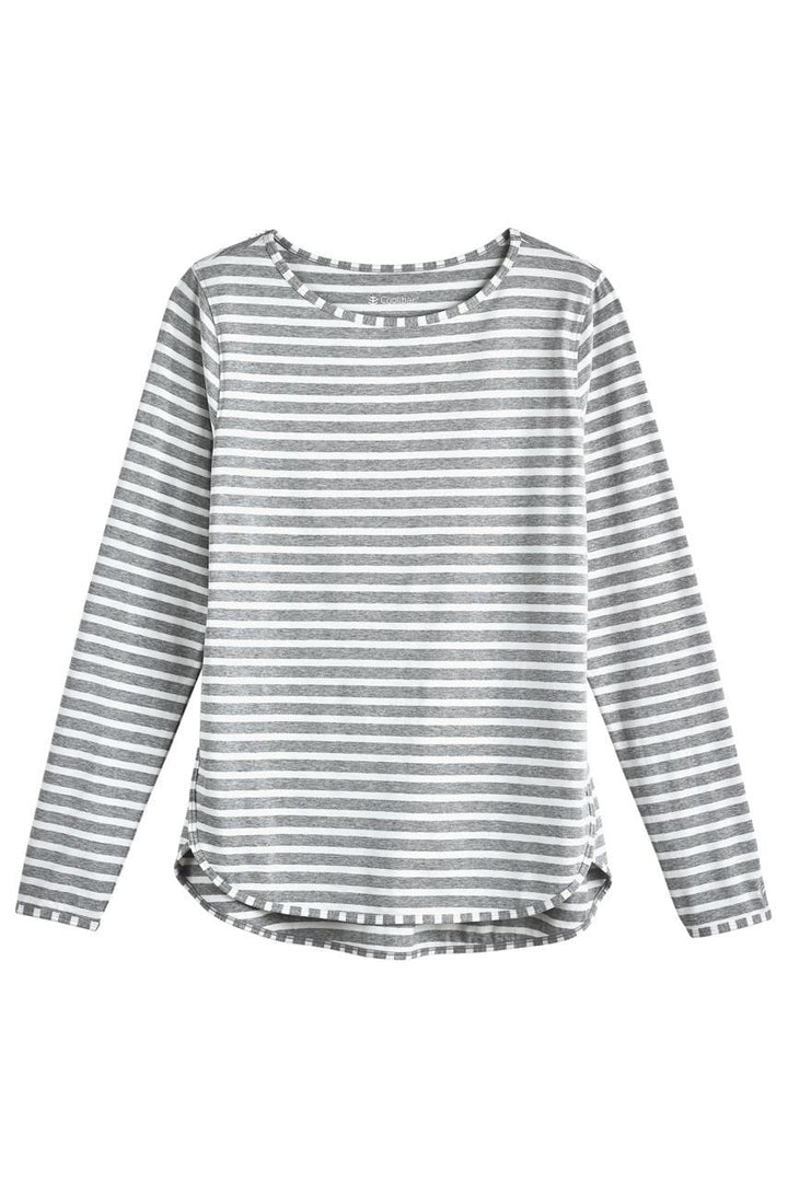 Women's Side Split Long Sleeve Shirt | Grey/White Stripe position-4