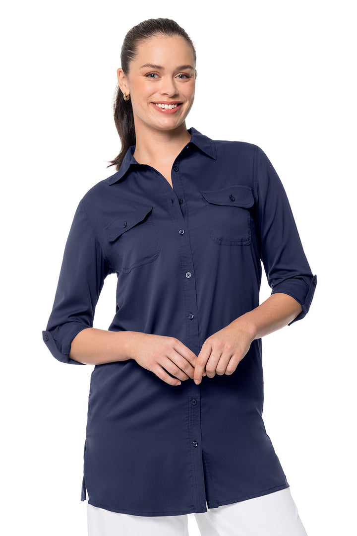 Women's Tunic Long Sleeve Shirt | Navy position-3