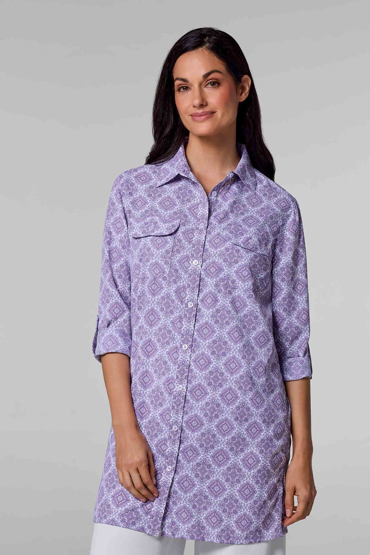Women's Tunic Long Sleeve Shirt | Lavendula Diamond Mandala position-1