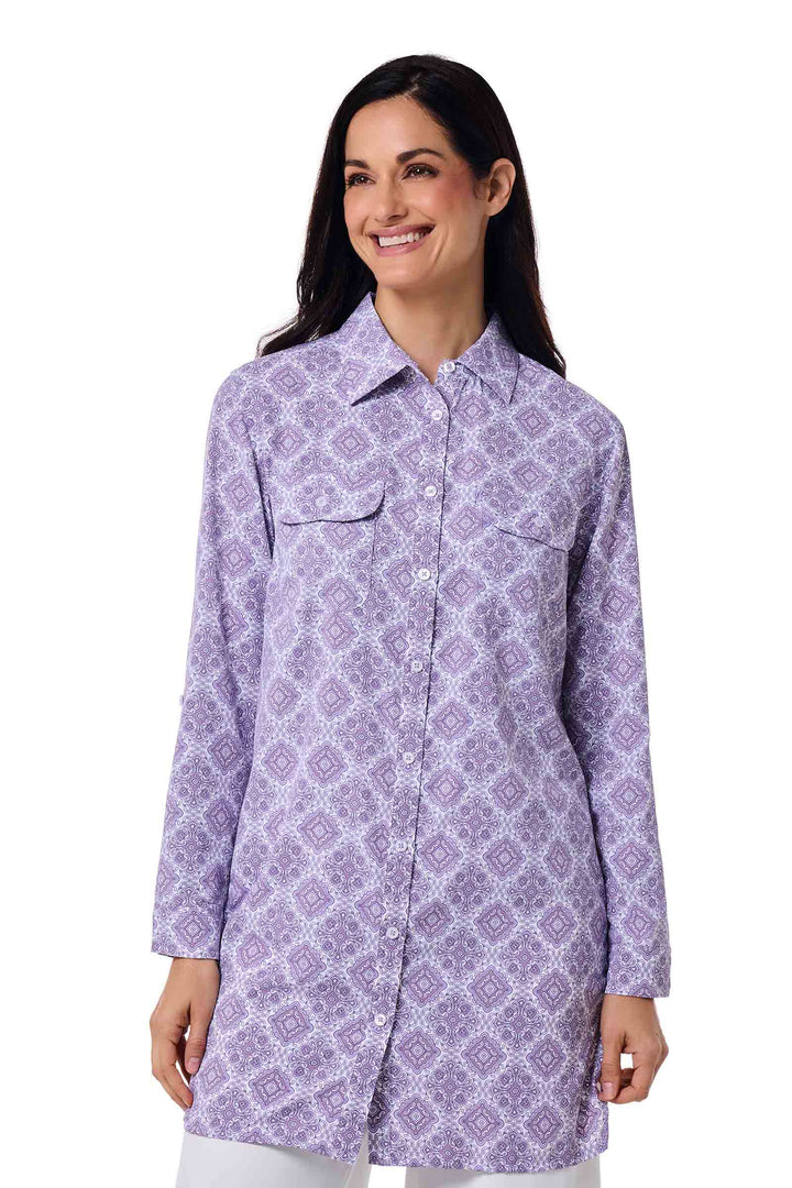 Women's Tunic Long Sleeve Shirt | Lavendula Diamond Mandala position-3