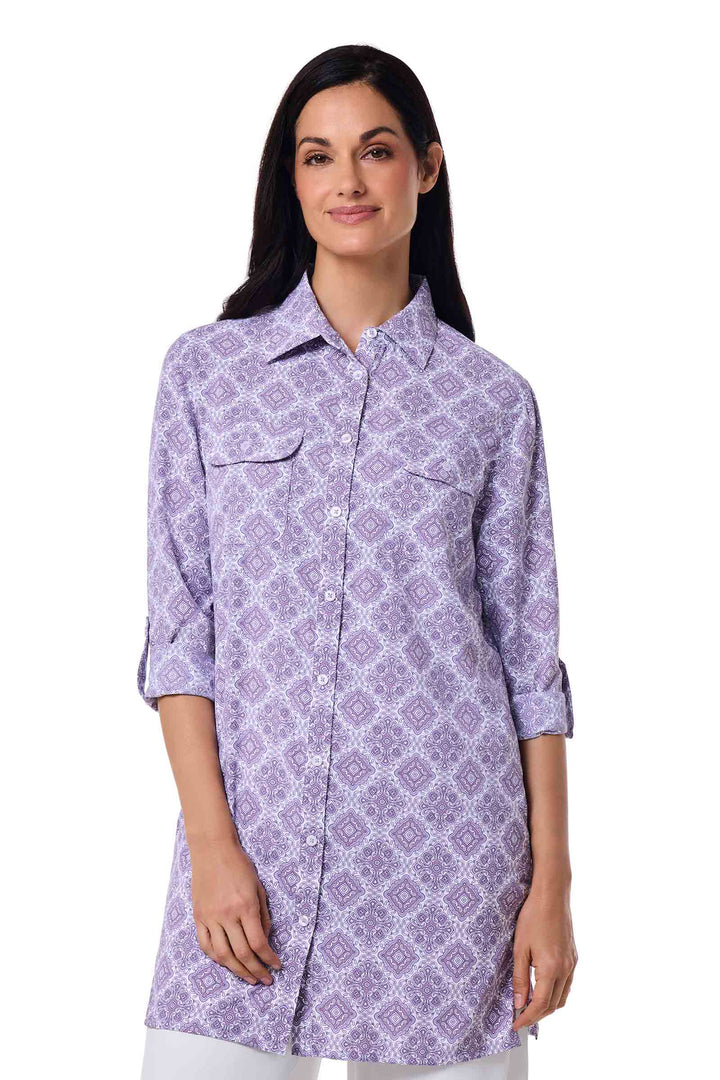 Women's Tunic Long Sleeve Shirt | Lavendula Diamond Mandala position-8
