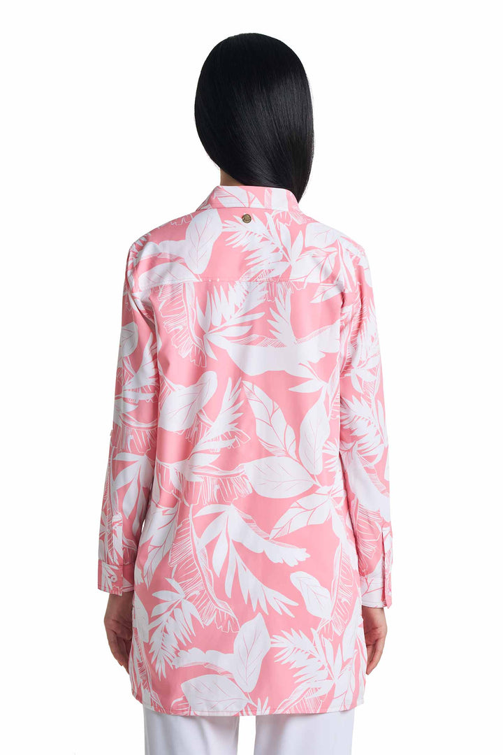 Women's Tunic Long Sleeve Shirt | Flamingo Pink Palm Paradise position-4