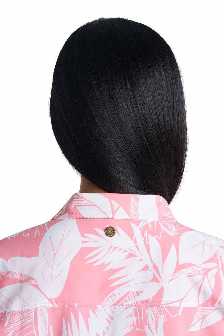 Women's Tunic Long Sleeve Shirt | Flamingo Pink Palm Paradise position-5