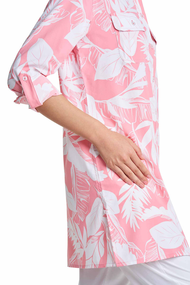 Women's Tunic Long Sleeve Shirt | Flamingo Pink Palm Paradise position-7
