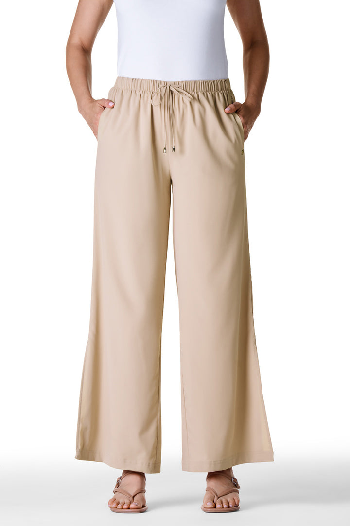 Women's Wide Leg Pants with Side Slits | Pale Khaki position-4
