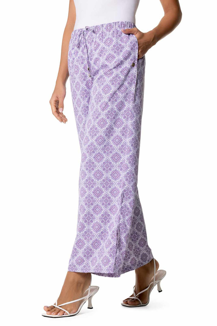 Women's Wide Leg Pants with Side Slits | Lavendula Diamond Mandala position-2