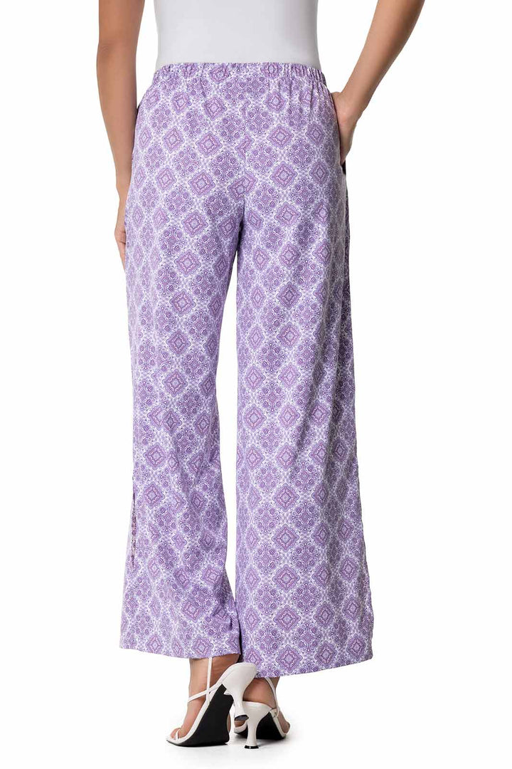 Women's Wide Leg Pants with Side Slits | Lavendula Diamond Mandala position-3