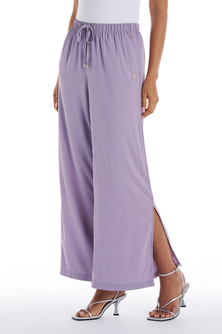 Women's Wide Leg Pants with Side Slits  | Lavender Gray position-4