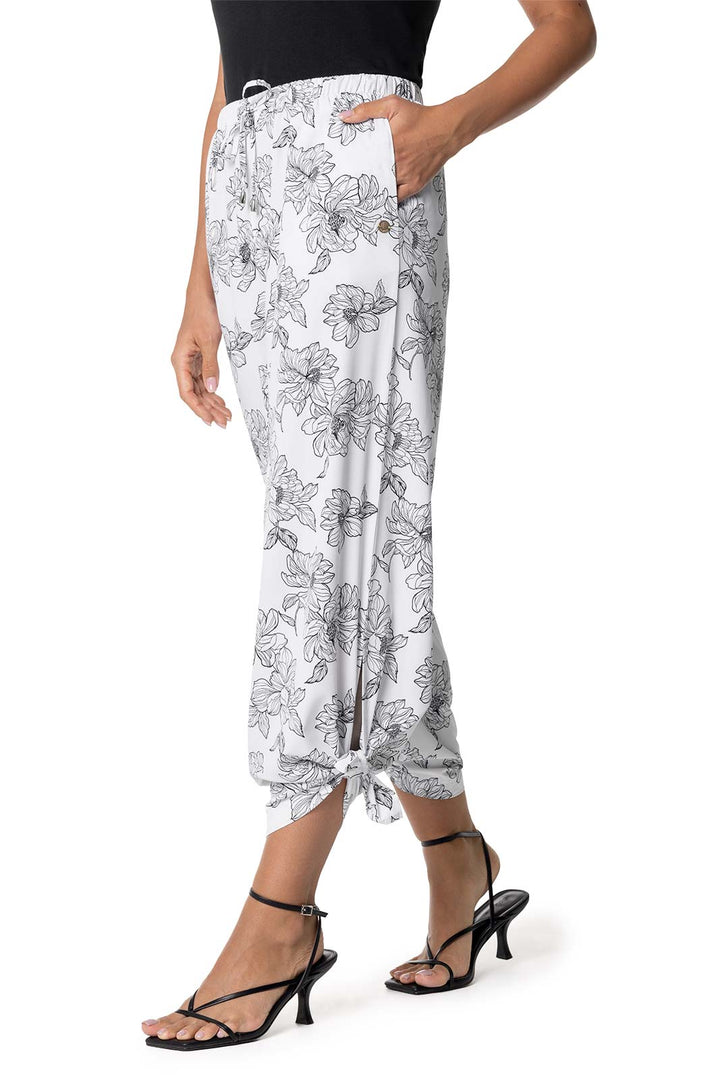 Women's Wide Leg Pants with Side Slits | White/Black Perfect Peony position-4