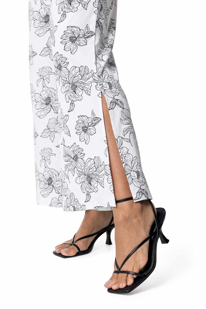 Women's Wide Leg Pants with Side Slits | White/Black Perfect Peony position-6