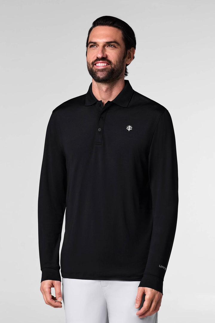 Men's Long Sleeve Sports Polo | Black position-1