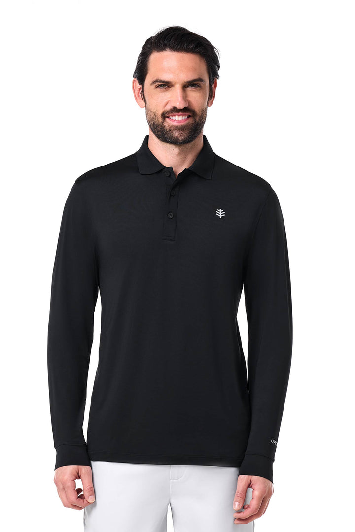 Men's Long Sleeve Sports Polo | Black position-2