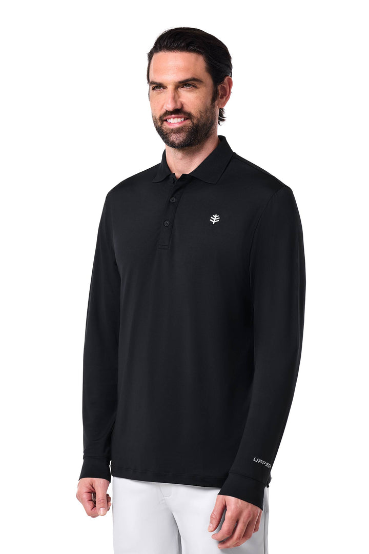 Men's Long Sleeve Sports Polo | Black position-3