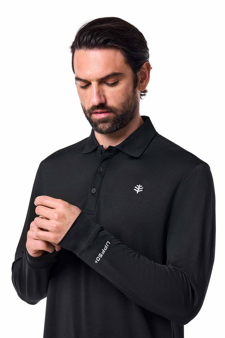 Men's Long Sleeve Sports Polo | Black position-5