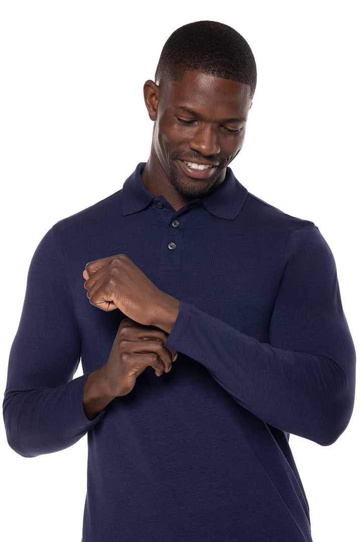 Men's Long Sleeve Polo | Navy position-5