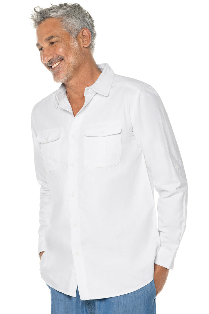 Men's Chambray Long Sleeve Shirt | White Chambray position-3