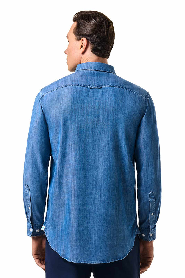 Men's Chambray Long Sleeve Shirt | Light Indigo Chambray position-4