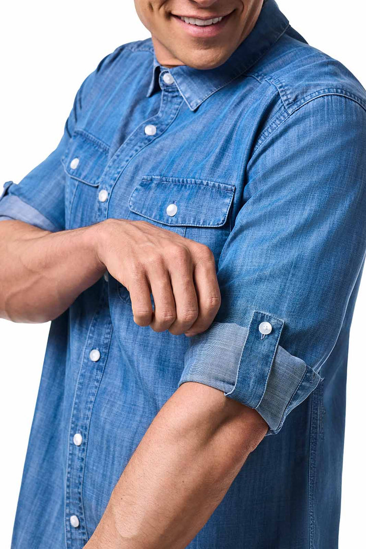 Men's Chambray Long Sleeve Shirt | Light Indigo Chambray position-5