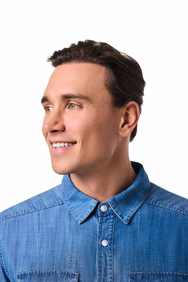 Men's Chambray Long Sleeve Shirt | Light Indigo Chambray position-6